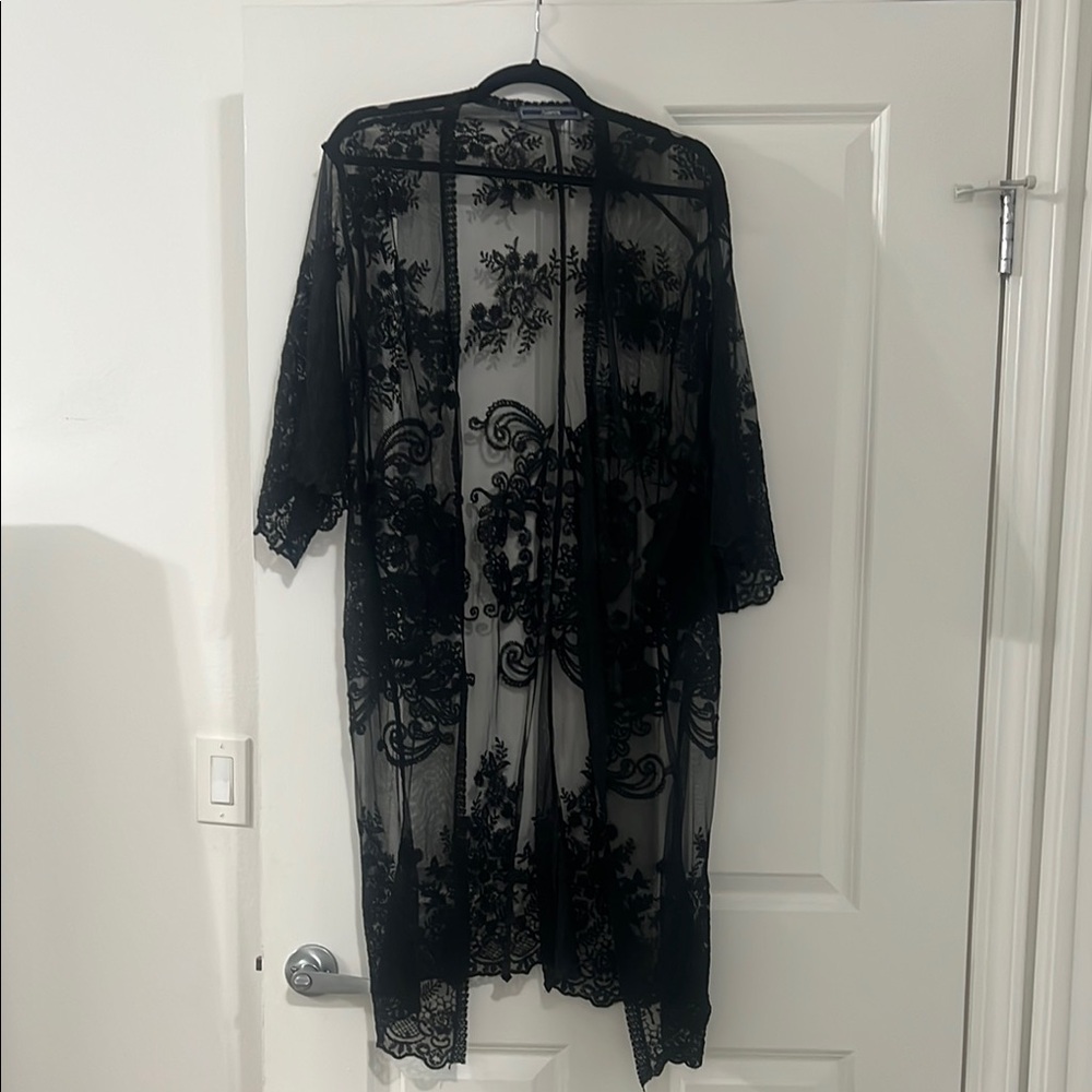 Black Lace Kimono Cardigan